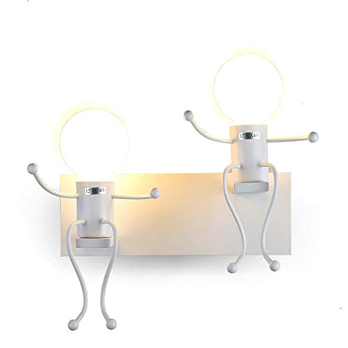 FSTH Lámparas de Pared de Creativas Escalonadas Personas Individuales Lámparas de Pared Dormitorio Sala de Moderna Lámparas de Cabecera de Metal Regalo de Pared Iluminación E27 (Blanco-2)