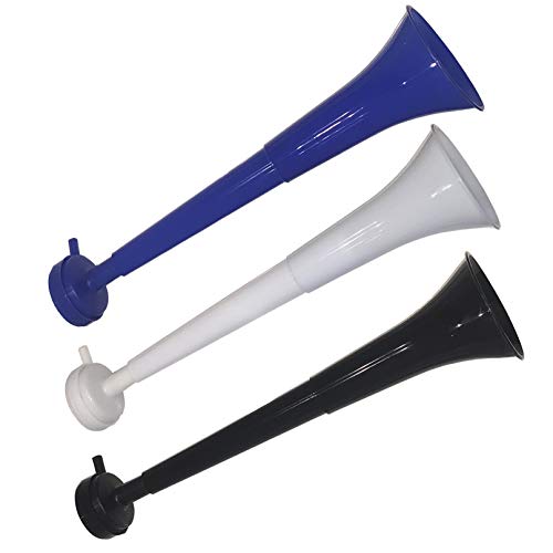 FUN FAN LINE - Pack de 6 trompetas vuvuzela de colores. Accesorios y complementos de fiesta, piñata y deporte. Desmontables para combinar colores. Azul, blanco y negro. (Multicolor)