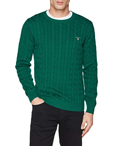 GANT Cotton Cable Crew suéter, Verde (Ivy Green 373), X-Large para Hombre