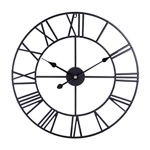 GHJA Reloj de Pared de Metal Grande de 70 cm, Reloj de Pared Retro con números Romanos Reloj de Pared Vintage para el hogar/Cocina/Oficina -28 Pulgadas, Negro