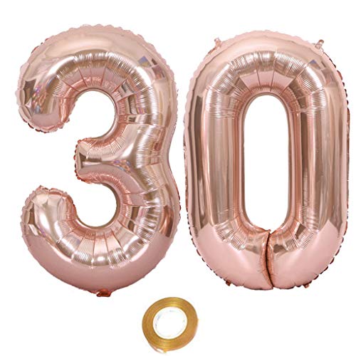 Globos con el número 30, número 30, color oro rosa, para niña, globos para el 30 cumpleaños, globos de 30 cumpleaños, globos de color oro rosa, número 30, globos grandes de 100 cm