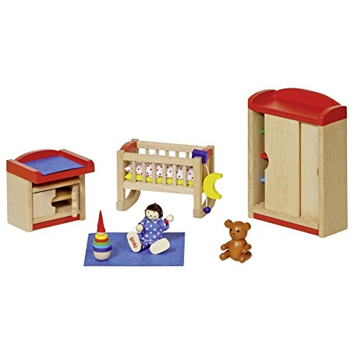 Goki 51905 - Dormitorio de niños para casita de muñecas de 12 Piezas