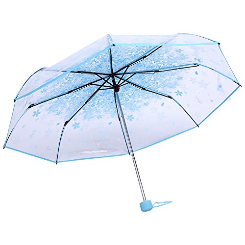 Haofy 1 UNID Paraguas Plegable Transparente Princesa de Moda Paraguas Pabellón Transparente Compacto Flor de Cerezo Cuatro Colores(Azul)