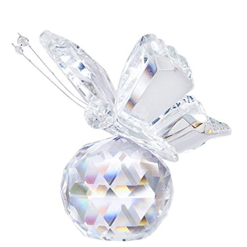H&D - Hermosa mariposa al vuelo de cristal con base de bola de cristal, figurita para colección, adorno de animal coleccionable para regalo, metal, transparente