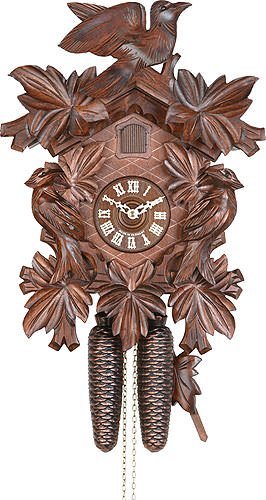 Hekas Alemán Reloj de Cuco - Mecanismo con Cuerda para 8 días - Tallado en Madera - 34 cm - Auténtico Reloj de Cuco del Bosque Negro