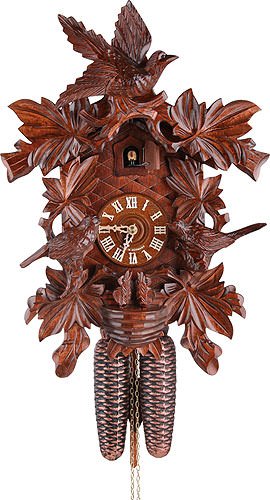 Hekas Alemán Reloj de Cuco - Mecanismo con Cuerda para 8 días - Tallado en Madera - 40 cm - Auténtico Reloj de Cuco del Bosque Negro