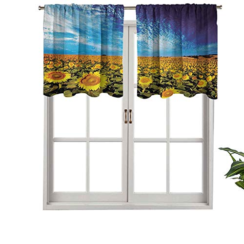Hiiiman Sunshine Blockout cortina de exposición con foto de campo de jardín de girasoles con horizonte de verano, juego de 2, 54 x 24 pulgadas para interior salón comedor