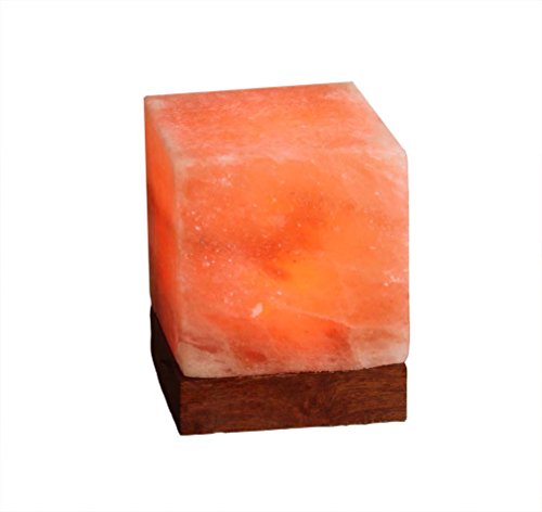 HIMALAYA SALT DREAMS Cristal de sal iluminado por USB con base de madera, sal de cristal Punjab/Pakistán, naranja, aprox. 7 x 7 x 9 cm, 2 unidades