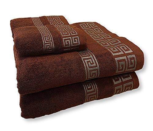 HOMEALOO Juego de 4 toallas premium 100 % algodón, juego de toallas (4 piezas, 2 toallas de baño y 2 toallas), color marrón y dorado