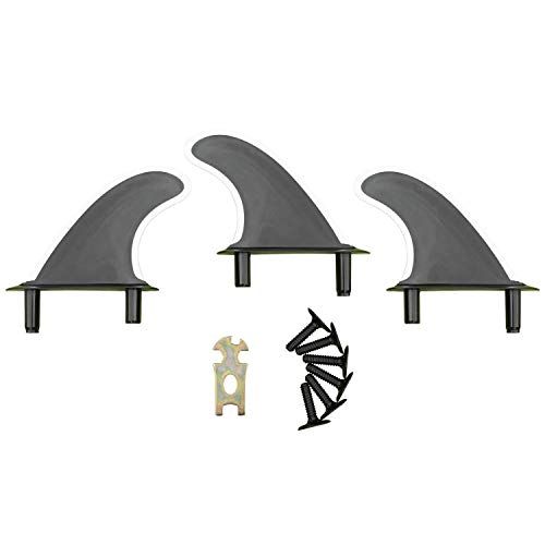 iBOARD Aletas para tabla de surf con parte superior suave, accesorios para tabla de surf, 3 aletas + 6 pernos + 1 llave de herramienta, lado blanco y negro