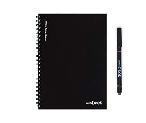Infinitebook: Cuaderno de Pizarra, Inteligente, Reutilizable y Ecológico, A5, Hojas Lisas, Encuadernado en Espiral, Cubierta Negra con Marcador Negro Incluido