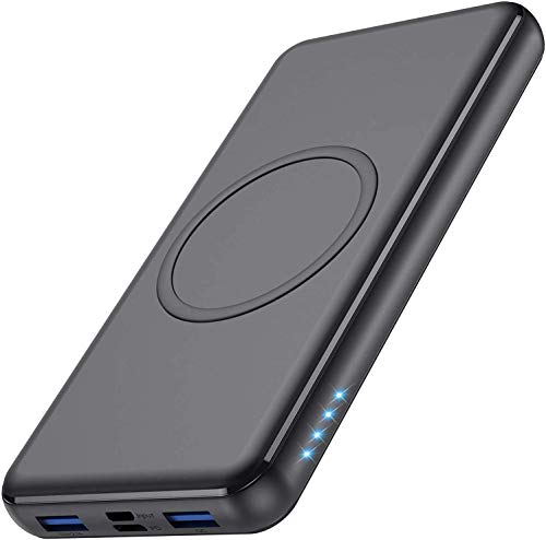 iPosible Batería Externa Carga Inalámbrica Qi 26800mAh 18W PD Powerbank Wireless Quick Rápido Portátil Cargador Portátil inalámbrica QC 3.0 Doble Entradas 4 Salidas para iPhone 12/11, Samsung AirPods