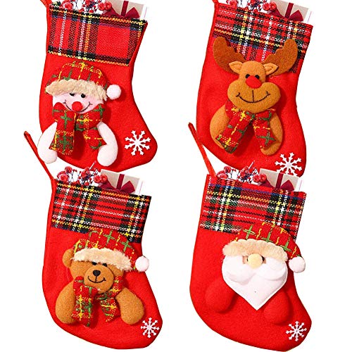 JAHEMU Calcetines Navidad Medias de Navidad Christmas Stocking Mini Botas Bolsa de Regalo Dulces Presenta Bolsa Decoraciones de Navidad 4 Piezas (Santa/Muñeco de Nieve/Reno/Oso)
