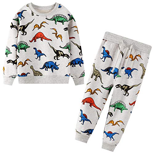 JinBei Conjuntos Deportivos para Niño Dinosaurio Gris Chándales Conjunto Sudaderas Sweater Pantalones Ajustable Cinturón Algodon Otoño Invierno Trajes Disfraces bebé 2-7 años