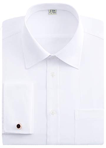 J.VER Men's Doble Manguito Negocios Camisas de Vestir Formales con Gemelos de Metal Ajuste Regular Manga Larga - Color:Blanco, tamaño:EU 41 - Ärmellänge 89 cm