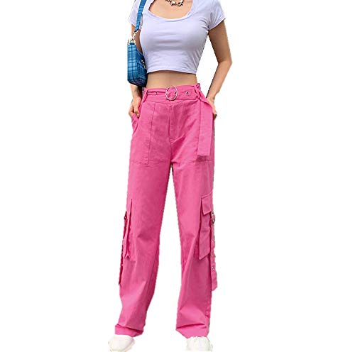 KJK Pantalones vaqueros de cintura alta Y2K rosa sueltos vintage pierna recta holgada pantalones casuales hipster ropa de calle