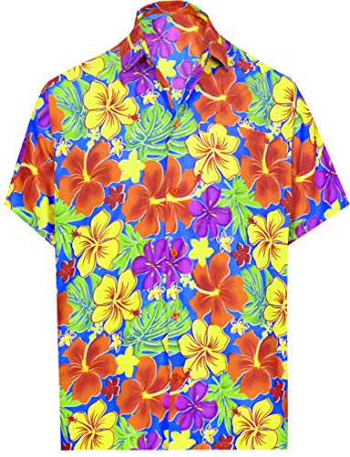 LA LEELA botón Camisa Hawaiana de los Hombres de Manga Corta hacia Abajo Estampado Floral Hawaiana M-Pecho Contorno (in cms):101-111 Calabaza Naranja_AA183