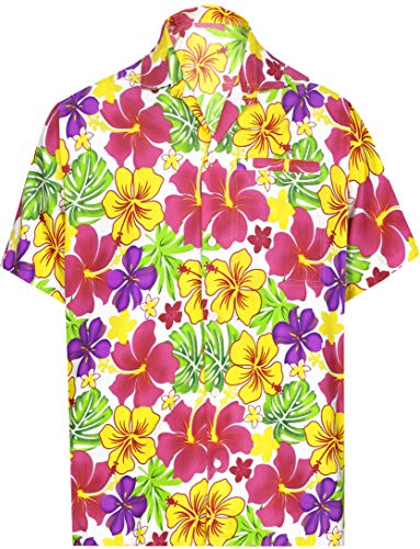 LA LEELA botón Camisa Hawaiana de los Hombres de Manga Corta hacia Abajo Estampado Floral Hawaiana XS-Pecho Contorno (in cms):91-96 Rosa_AA182