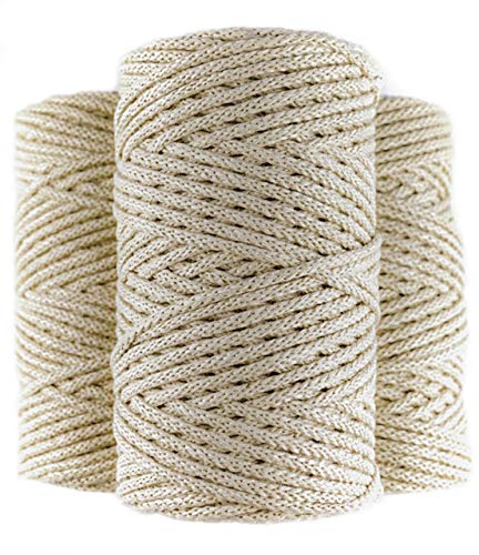 LA LUPE Cuerda Macrame Trenzada de algodón 100%, 100m, 4mm, Color Beige. Rollo de Hilo de Crochet Grueso. Cordón para Costura, Manualidades, Tejer y Ganchillo.
