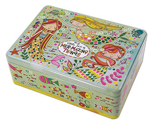 Lata decorativa, caja de forma rectangular, con diseño de sirena, caja de almacenamiento, ideal para niños