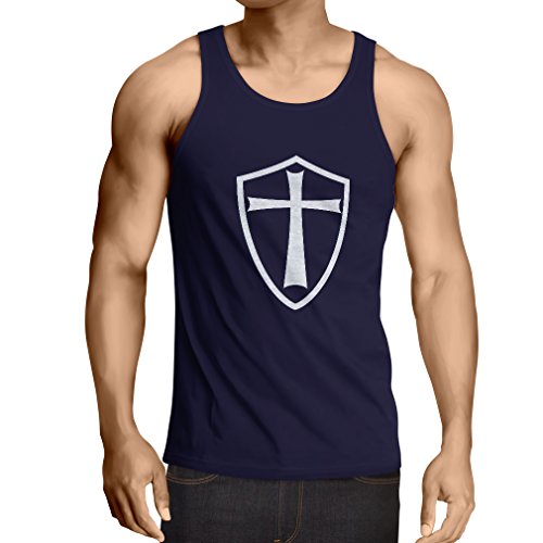 lepni.me Camisetas de Tirantes para Hombre Caballeros Templarios - Escudo de los Templarios (X-Large Azul Blanco)