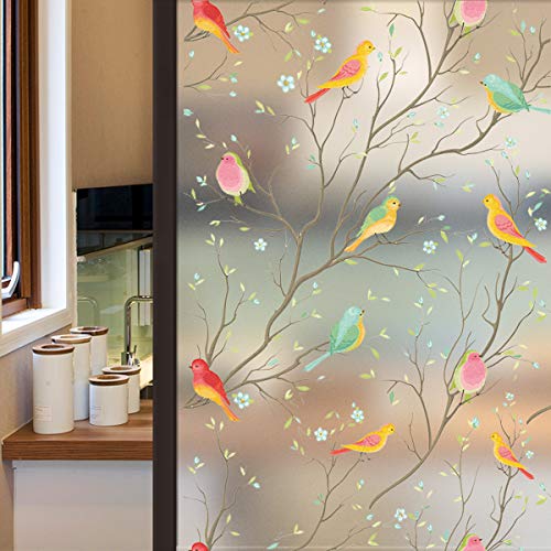 Lifetree Lámina de Vidrio para Ventanas, intimidad, Vidrio Esmerilado, estática, pájaro 44.5 * 200cm