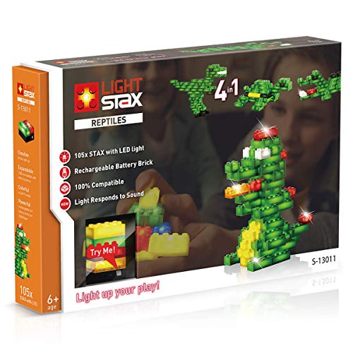 Light Stax S de 13011 Juego, compatible con Lego, con 105 piedras de diseño de LED, para cuatro diferentes reptiles (dinosaurios, dragón, cocodrilo, tortuga) , color/modelo surtido