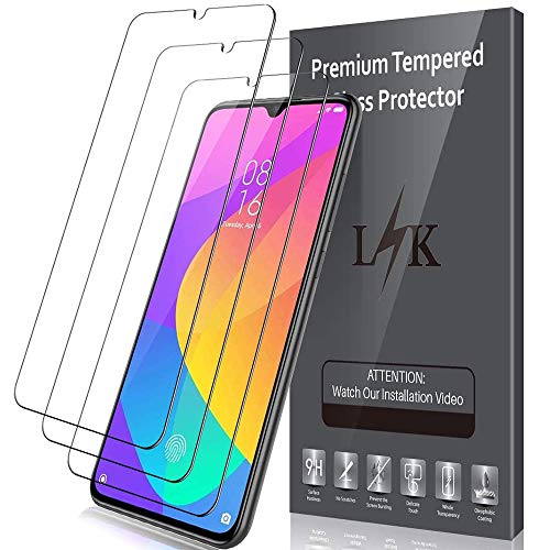 LK Protector de Pantalla para Xiaomi Mi 9 Lite Cristal Templado, [3 Paquetes] [9H Dureza] [Resistente a Arañazos] Vidrio Templado Screen Protector para Xiaomi Mi 9 Lite
