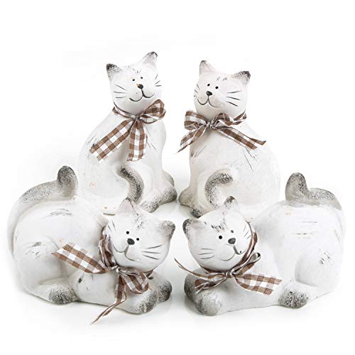 Logbuch-Verlag 4 pequeñas figuras decorativas de gatos para colocar de pie – Figuras de gatos como regalo para los amantes de los gatos y los amantes de los gatos, 11 cm, beige y gris