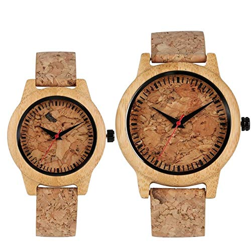 LOOIUEX Reloj de Madera Nuevos Relojes de Madera con Esfera de escoria de Corcho a la Moda, Reloj de Cuarzo para Hombres y Mujeres, Reloj Original de Madera de bambú para Hombre, Regalos para Pareja