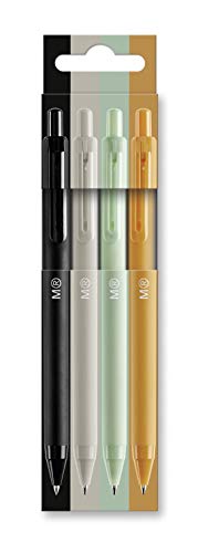MIQUELRIUS - Pack 4 Bolígrafos de Clic - Tinta Semi Gel, Colores Negro, Gris, Mint, Mostaza