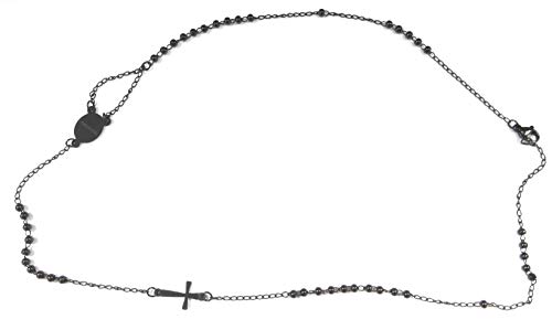 Moda Mavilla Gargantilla con rosario de acero de color negro con cuentas de 4 mm de diámetro, fabricada a mano en Italia