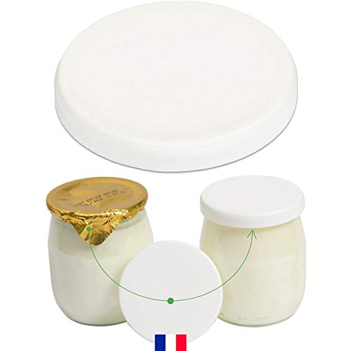 Monboco | Tapas universales para Envases de Yogurt | diámetro 56mm | Blanca | Material de PEHD | Lote de 30 | Compatible con los productos lácteos | cumplen con las Normas de Conservación de Alimentos