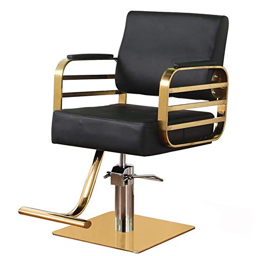 MOye Sillas de Barbero 180kg Silla de Peluquería Hidráulica PU Cuero Silla de Peluquería Hydraulic Barber Chair para SPA Belleza,Black & Gold 2