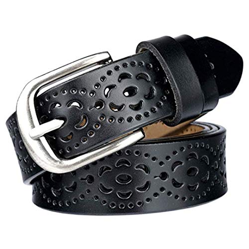 MRACSIY Mujeres Hebilla De Pasador Cinturón Antigüedad Casual cinturón de cuero (Negro 02)