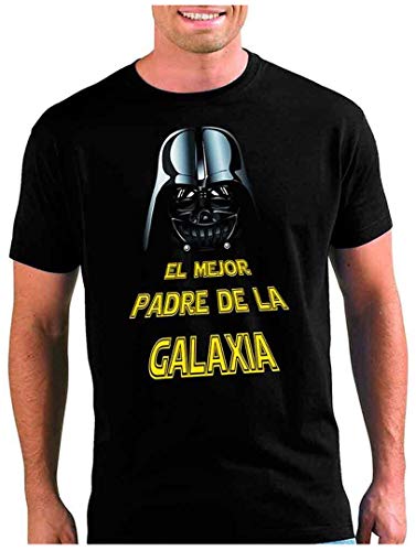 Mx Games Camiseta El Mejor Padre de la Galaxia Manga Corta (Talla: Talla XXXL Unisex Ancho/Largo [64cm/77cm] Aprox)