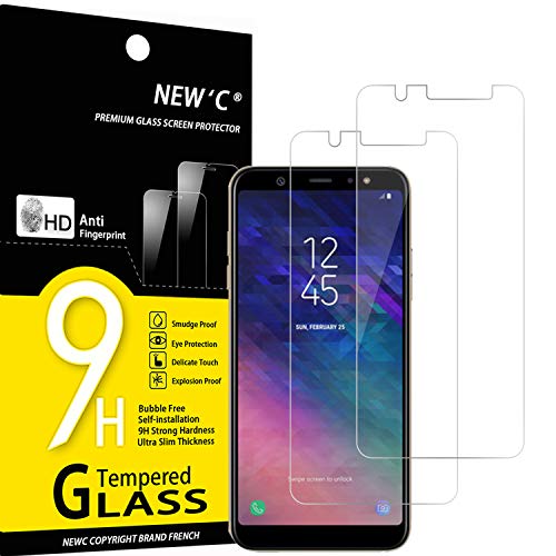 NEW'C 2 Unidades, Protector de Pantalla para Samsung Galaxy A6 Plus (2018), Antiarañazos, Antihuellas, Sin Burbujas, Dureza 9H, 0.33 mm Ultra Transparente, Vidrio Templado Ultra Resistente