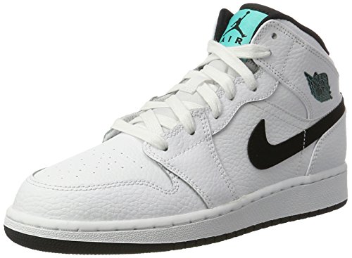 Nike Air Jordan 1 Mid Bg, Zapatos de Baloncesto Infantil, Blanco (White/Black/White/Hyper Jade), 36 EU