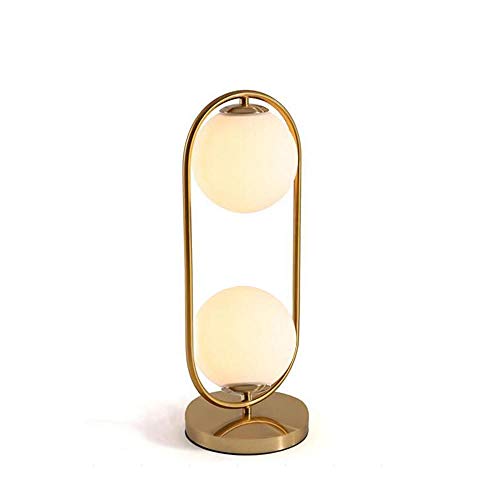 Nordic Art Deco Golden Body Lámpara de mesa Placa base de metal Moderno minimalista Vidrio esmerilado Lámpara de escritorio Led para estudio/cama Habitación @ 2 bolas 55 cm (H) _Cálido blanco