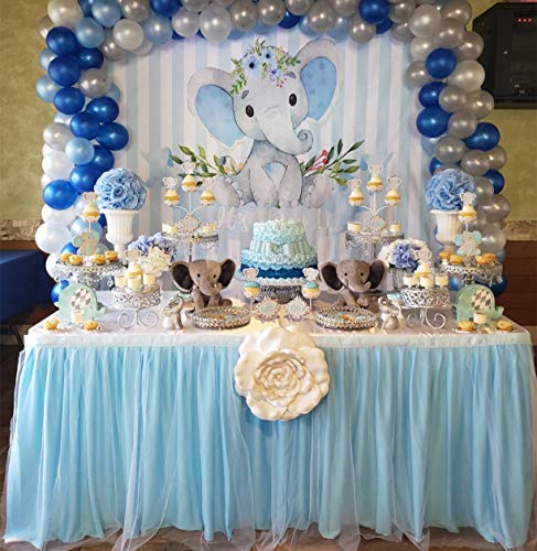 NSSONBEN Falda de mesa de tul azul para fiestas de bebés, bodas, cumpleaños, cumpleaños infantiles, 275 cm de largo x 77 cm de alto