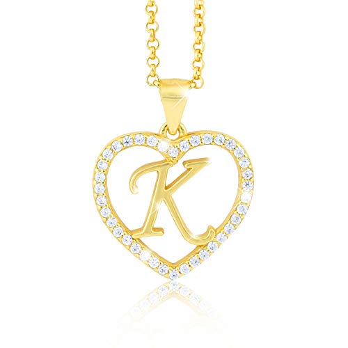 PAVEL´S Collar letra K en baño de oro de 18 quilates para mujeres y adolescentes con joyero y certificado