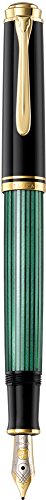 Pelikan Elegante pluma estilográfica de lujo linea Souveraen M400 - Rayas verdes / negras detalles bañados oro de 24 quilates - Plumín M de dos tonos de oro - Made in Germany 985812