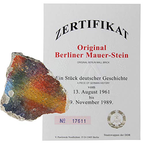Piedra original del Muro de Berlín, pieza auténtica con certificado de autenticidad, hecha a mano directamente de la fábrica de Berlín.