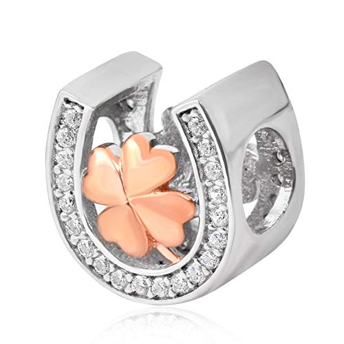 Plata de ley 925 Rose Gold Herradura Charm Charm Charm Lucky Charms Clear Stone Star Charm para Pandora Charm Bracelet (A)