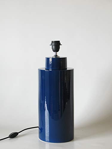 POLONIO Lampara Sobremesa Mediana de Salon - 32 cm - Pie de Lámpara de Cerámica - Color Azul Prusia
