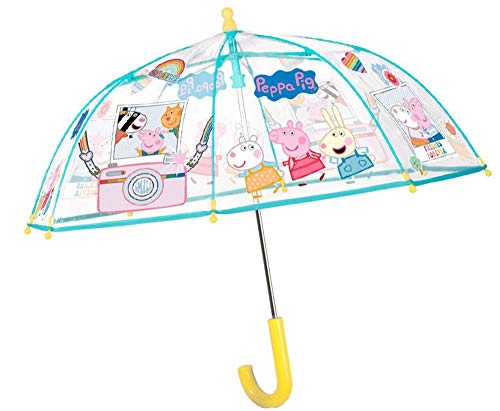 POS 31512 - Paraguas infantil con diseño de Peppa Pig, diámetro aprox. 66 cm, apertura manual de seguridad y estructura de fibra de vidrio, compañero ideal para días lluviosos
