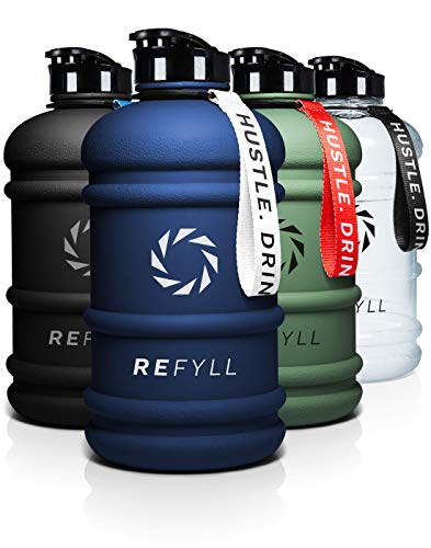REFYLL Botella deportiva de 2 litros de capacidad, "champFYLL", robusta botella de agua de 2 litros, para gimnasio, fitness y entrenamiento, 2200 ml, botella de 2 litros (azul marino)