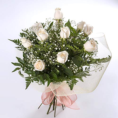 REGALAUNAFLOR-Ramo de 12 rosas blancas naturales-FLORES FRESCAS-ENTREGA EN 24 HORAS DE LUNES A SABADO.