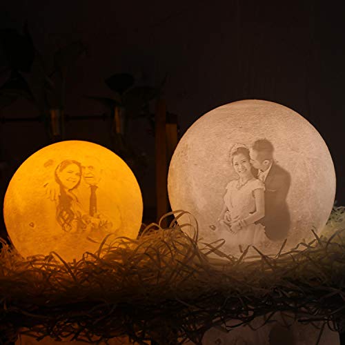 Regalos de lámpara de luna únicos impresos en 3D personalizados, personalizados con soporte grabado con imagen Regalos para cumpleaños, bodas, día de San Valentín, regalo romántico 7.1 "3 colores