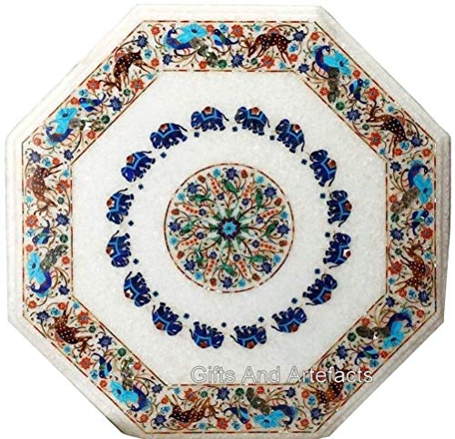 Regalos y Artefacts 36 pulgadas forma octágono mesa mesa de comedor mármol embutido con piedras semi preciosas multicolor